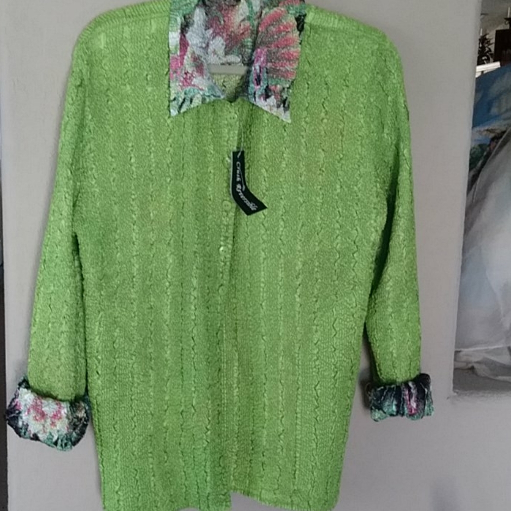 NWT Crush Reversible Floral Design Jacket Reversible Lime Green - Picture 7 of 8